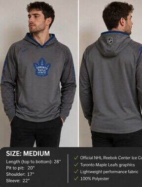 Toronto Maple Leafs Reebok Center Ice NHL Performance Hoodie Grey Blue